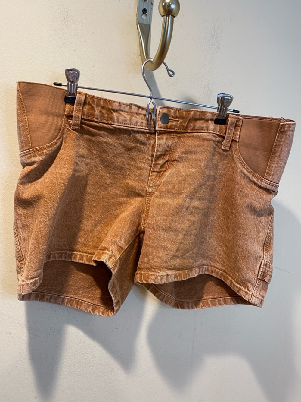 Isabel Maternit Highest Rise Tie Dye Denim Shorts  in Camel Sz  6